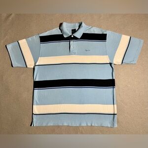 Kani Gold Men’s XL Polo Shirt Blue White Black Striped Embroidered Logo
